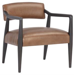 Sunpan Keagan 17&quot Mid-Century Leather and Wood Lounge Chair in Shalimar Tobacco