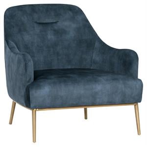 Sunpan Cameron 15.75&quot Modern Fabric and Stainless Steel Lounge Chair in Blue