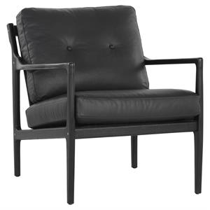 Sunpan Gilmore 18&quot Mid-Century Leather and Wood Lounge Chair in Black