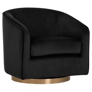 Sunpan Hazel 19&quot Modern Fabric Swivel Lounge Chair in Black Sky