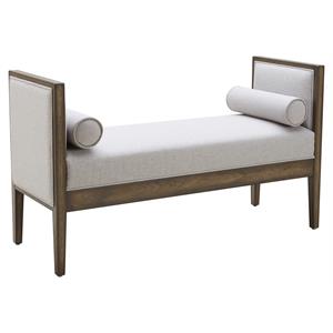 Sunpan Pietro 49&quot Modern Fabric Bench with 2 Matching Rolled Cushions in Silver