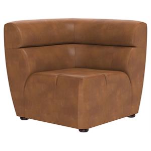 Sunpan Cornell 16.5&quot Modern Faux Leather Modular Corner Chair in Tobacco Tan