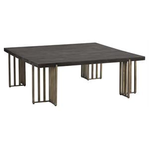 Sunpan Alto 47&quot Square Modern Wood Coffee Table with Brass Iron Legs in Brown