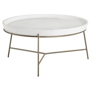 Sunpan Remy 31.5&quot Modern Metal Coffee Table with Tray-like Top in Brass/White