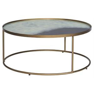 Sunpan Thalia 35.5&quot Round Modern Glass and Iron Coffee Table in Gray