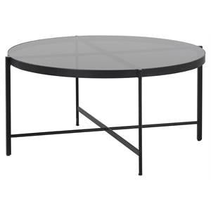 Sunpan Willem 36.5&quot Round Modern Glass Large Coffee Table in Black
