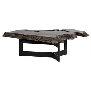 Sunpan Wyatt 46&quot Modern Wood Coffee Table with Steel Frame in Brown/Black
