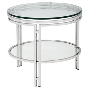 Sunpan Andros 21.5&quot Modern Glass End Table with Polished Steel Frame in Clear