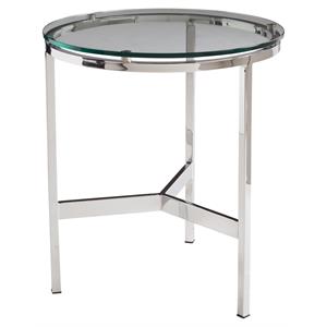 Sunpan Flato 19.75&quot Contemporary Glass End Table with Steel Base in Silver