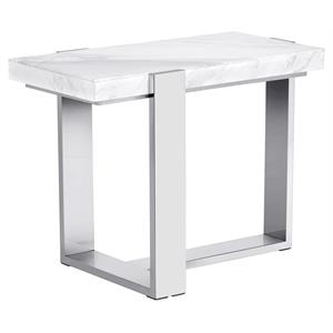 Sunpan Tribecca 26.5&quot Modern Marble End Table with T-shaped Base in White
