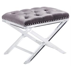 Sunpan Allura 24&quot Modern Fabric Bench with Chic Acrylic X-base in Light Gray