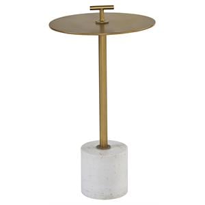 Sunpan Sia 13&quot Modern Metal Side Table with White Base in Burnished Brass
