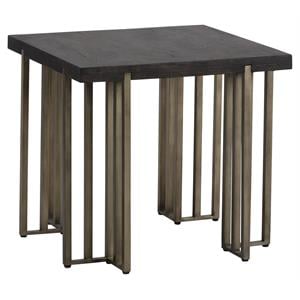 Sunpan Alto 23.5&quot Modern Wood End Table with Brass Iron Legs in Brown