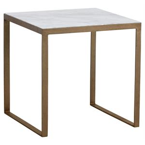 Sunpan Evert 21.5&quot Modern Marble End Table in White/Antique Brass