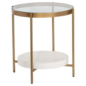 Sunpan Gia 23&quot Modern Metal End Table with Round Glass Top in Antique Brass