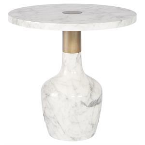 Sunpan Kane 19.5&quot Contemporary Marble End Table in White/Brass
