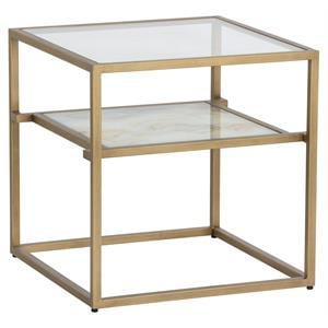 Sunpan Mercury 21.75&quot Square Modern Metal End Table in Gold/Clear