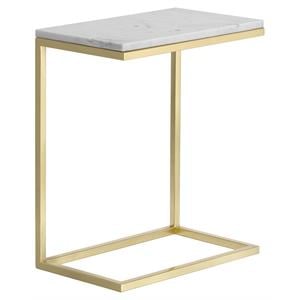 Sunpan Amell 20&quot Contemporary Marble C-shaped End Table in White