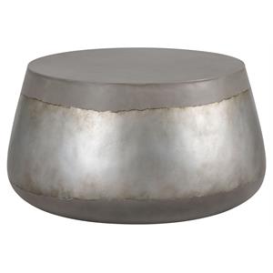 Sunpan Aries 31&quot Round Modern Concrete Coffee Table in Silver