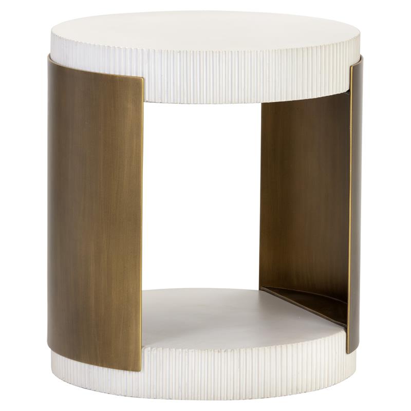 Sunpan Cavette 19" Modern Metal End Table with Brass Frame in White
