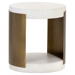 Sunpan Cavette 19&quot Modern Metal End Table with Brass Frame in White