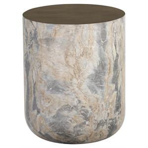 Sunpan Diaz 16&quot Drum Modern Concrete End Table in Antique Brass
