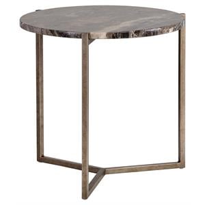 Sunpan Cecil 21.5&quot Contemporary Marble and Stainless Steel Side Table in Brown