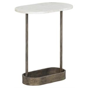 Sunpan Eden 20&quot Modern Marble Side Table in White/Antique Brass