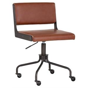 Sunpan Davis 20.5-24.5&quot Modern Faux Leather Office Chair in Dark Bronze/Rust Tan
