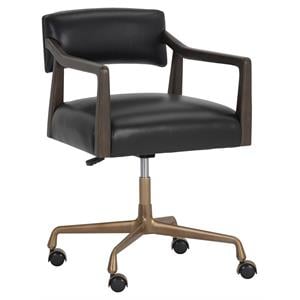 Sunpan Keagan 20-22.5&quot Mid-Century Leather Office Chair in Cortina Black