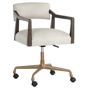 Sunpan Keagan 20-22.5&quot Mid-Century Leather Office Chair in Saloon Light Gray