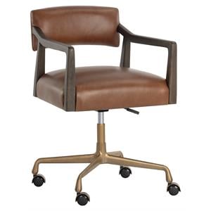 Sunpan Keagan 20-22.5&quot Mid-Century Leather Office Chair in Shalimar Tobacco