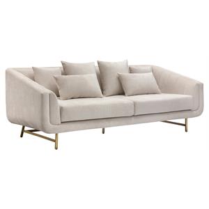 Sunpan Veera 20&quot Modern Fabric Sofa with Antique Brass Metal Feet in Cream