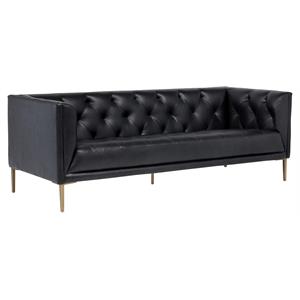 Sunpan Westin 17&quot Transitional Leather and Iron Sofa in Vintage Black Night
