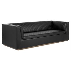Sunpan Bradley 16.5&quot Modern Faux Leather and Steel Sofa in Vintage Black
