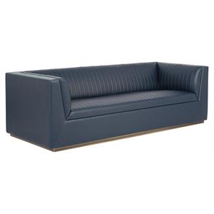 Sunpan Bradley 16.5&quot Modern Faux Leather and Steel Sofa in Vintage Blue