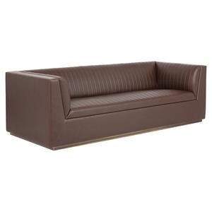 Sunpan Bradley 16.5&quot Modern Faux Leather and Steel Sofa in Brown