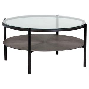 Sunpan Terry 35.5&quot Round Modern Aluminum Coffee Table with Glass Top in Gray