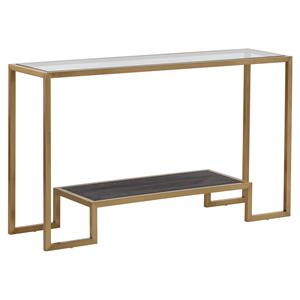 Sunpan Carver 51&quot Modern Metal Console Table with Tempered Glass Top in Gold