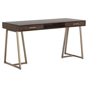 Sunpan Alma 59&quot Modern Wood Desk with Antique Bronze Iron Hardware in Brown
