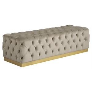 Sunpan Babette 61&quot Transitional Fabric and Steel Bench in Cream/Brass