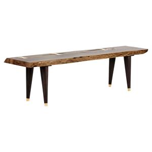 Sunpan Atlas 66&quot Modern Wood Bench with Brass Steel Caps in Brown