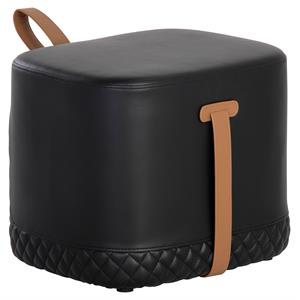 Sunpan Axio 19.25&quot Modern Faux Leather Ottoman in Napa Black/Napa Cognac