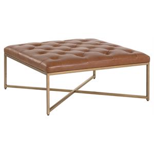 Sunpan Endall 39.5&quot Square Transitional Leather Ottoman in Brown