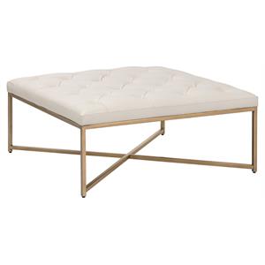 Sunpan Endall 39.5&quot Square Transitional Leather Ottoman in Vintage Vanilla