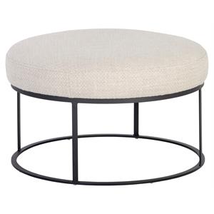 Sunpan Elgin 30.25&quot Round Modern Fabric and Iron Ottoman in Cream