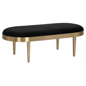 Sunpan Jolie 54&quot Oval Modern Fabric and Stainless Steel Bench in Black Sky/Gold