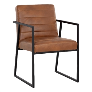 Sunpan Spyros 19&quot Modern Faux Leather Dining Armchair in Tobacco Tan