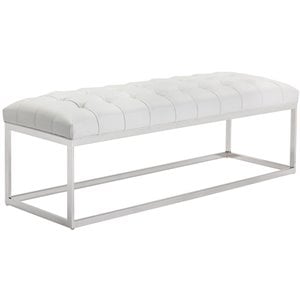 Sunpan Sutton 59&quot Modern Leather and Stainless Steel Bench in Cantina White