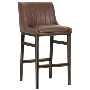 Sunpan Halden 29.5&quot Modern Faux Leather Barstool in Brown/Rustic Bronze